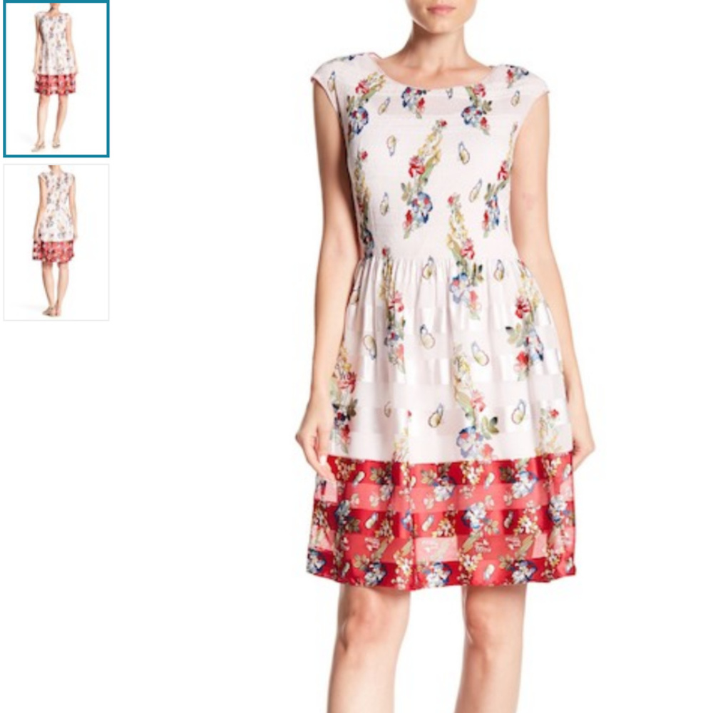 Max Studio Cap Sleeve Smocked Floral Print Dress